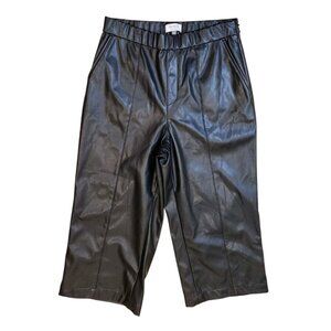 BCBG Faux Leather Cropped Pant Black Wide Leg Women's Size 6 Baddie Bohemian